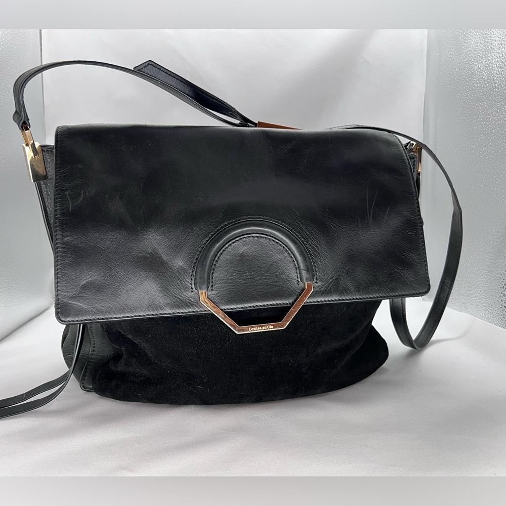 Black leather and suede Louise et Cie handbag with gold hardware